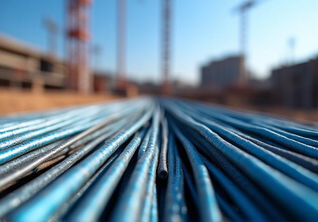 Cantiere edile moderno con barre d'armatura